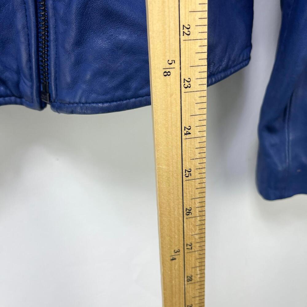 BCBG Max Azria Leather Jacket Blue Women's Large - Picture 8 of 10